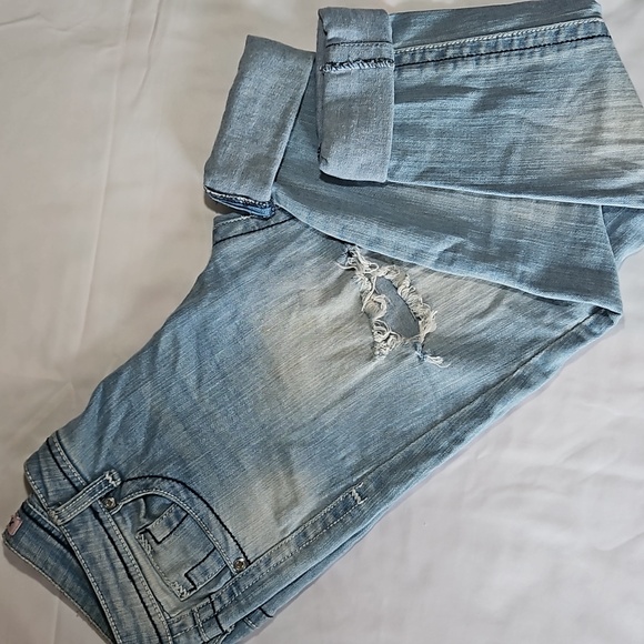 Almost Famous Too Girls Jeans Size 16 Cuffed Skinny Distressed T10 - Picture 1 of 7